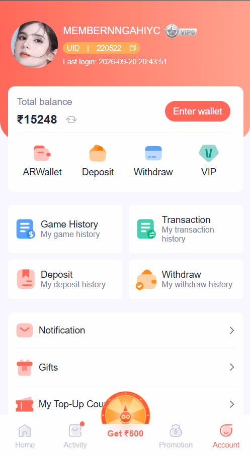 55 Club Account Balance Proof ₹15,248