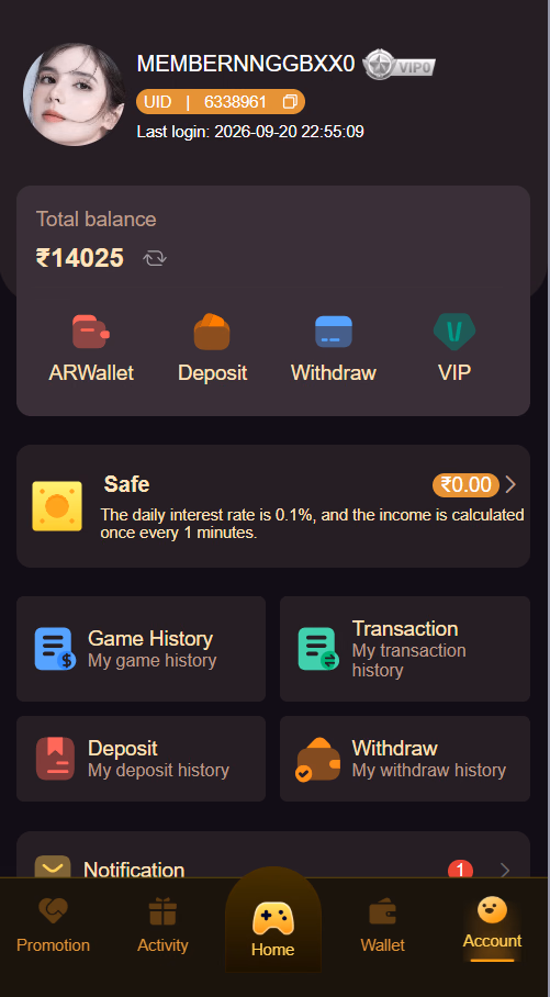 6 Club Login Account Balance Proof ₹14,025 with UID 6338961