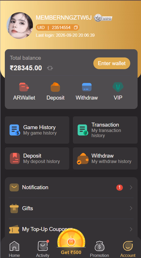 BDG Game Account Balance Proof ₹28,345.00