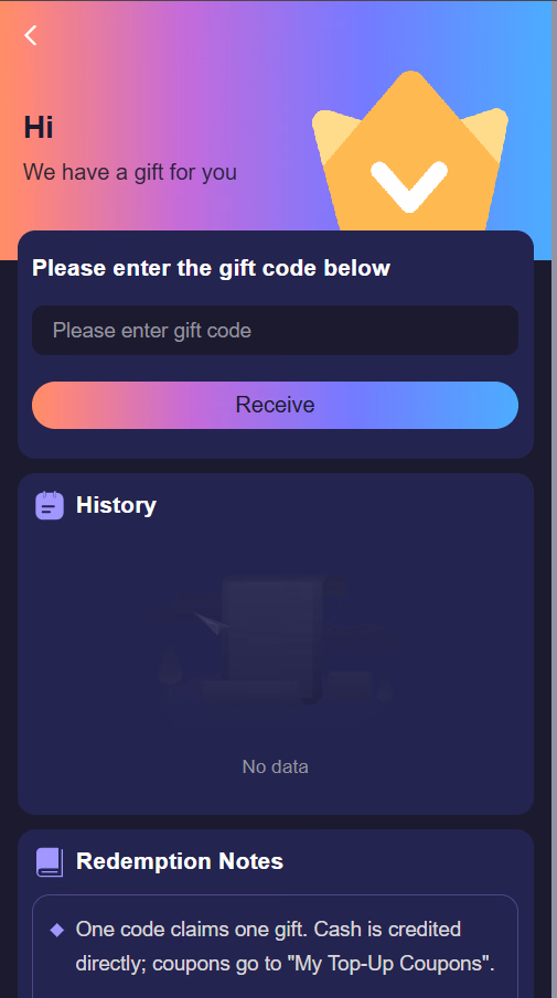 Jai Club Gift Code Redemption Screen