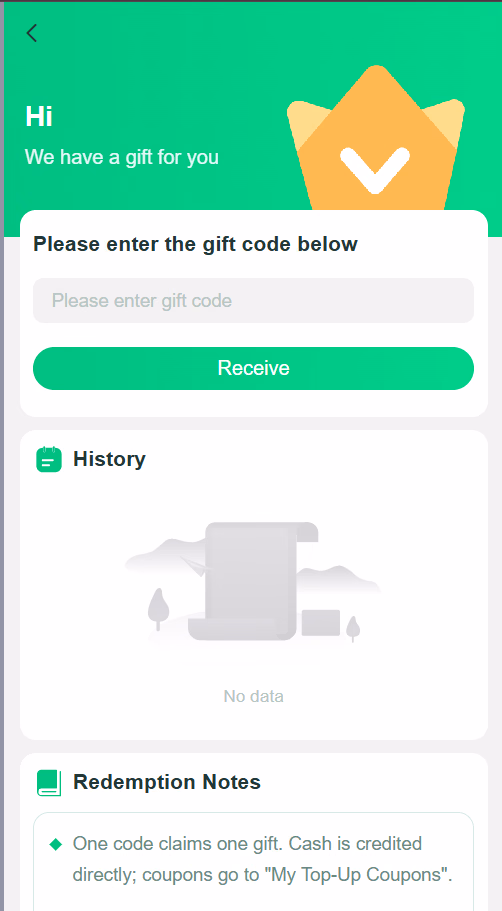 Yaar Win Gift Code Redemption Screen